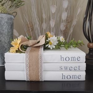 Farmhouse Style Decor / Stamped Stacked Book Set